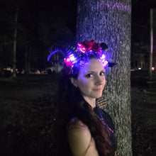 Ram Horn Demon Headband with Red Roses – LED Lights Devil Costume Headdress