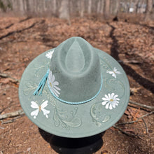 Daisy Butterfly Mint Green Teal Women's Hand Painted Sun Hat Adjustable Size Medium-Large
