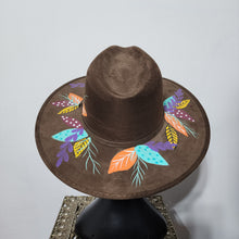 Brown Suede Hat with Leaves & Feathers