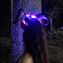 Ram Horn Demon Headband with Red Roses – LED Lights Devil Costume Headdress