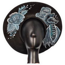 Gothic Aquarius Sun Hat - Hand Painted Water Dragon Black & Blue (Size Large)