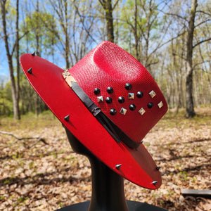 Red Studded Crawling Skeleton Goth Sun Hat