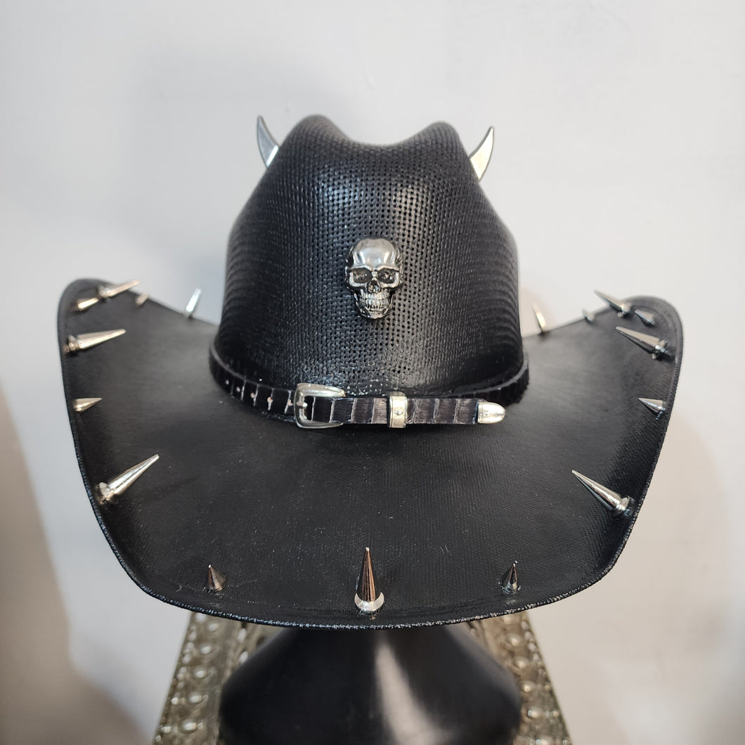 Goth Cowboy Hat Y'allternative Western Gothic Fashion Large with Skull & Horns