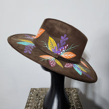 Brown Suede Hat with Leaves & Feathers