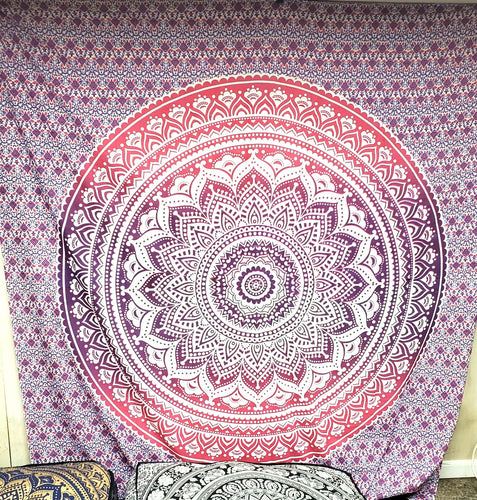 Pink Purple Ferris Mandala Queen Tapestry