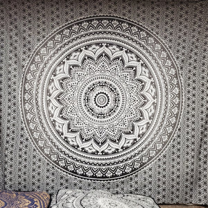 Grayscale Ferris Mandala Queen Tapestry