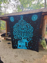 Bright Blue Elephant Tree of Life Queen Tapestry