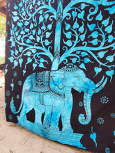 Bright Blue Elephant Tree of Life Queen Tapestry
