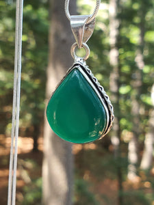 Green Jasper Teardrop Silver Necklace