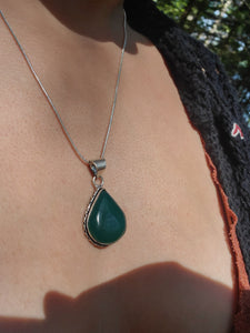Green Jasper Teardrop Silver Necklace