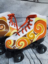 Retro Mushroom Disco Fashion Art Quad Roller Skates Orange Yellow Cream 70s Swirl