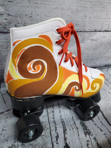 Retro Mushroom Disco Fashion Art Quad Roller Skates Orange Yellow Cream 70s Swirl