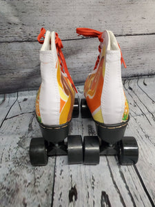 Retro Mushroom Disco Fashion Art Quad Roller Skates Orange Yellow Cream 70s Back