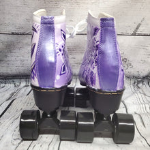 Crystal Witch Crescent Moon Disco Fashion Hand Painted Art Quad Roller Skates Women Size 7.5 Purple Silver Metallic Glitter Back