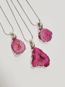 Magenta Pink Agate Slice Druzy Necklaces