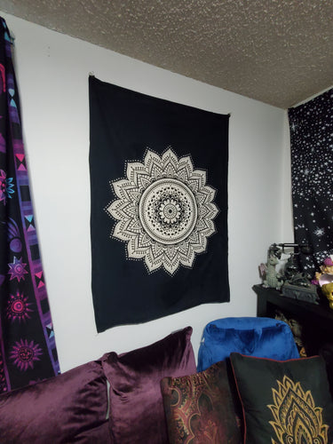 Black and White Mandala Tapestry from Freebird Revolution - Mini Poster Size 30 x 40 inches 