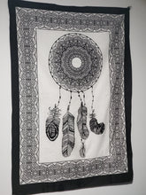 Close up of Dreamcatcher black and white tapestry from Freebird Revolution - Mini Poster Size 30 x 40 inches 
