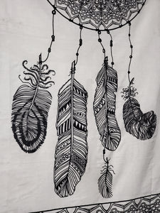 Feather detail on Dreamcatcher black and white tapestry from Freebird Revolution - Mini Poster Size 30 x 40 inches 