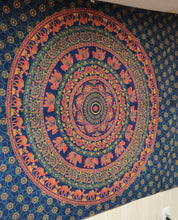 Dark Blue Warm Tone Round Mandala Tapestry - Size Twin
