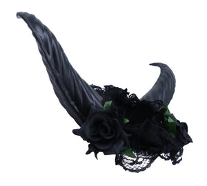 Devil Demon Horn Headband Black Rose Flowers Costume Head Piece