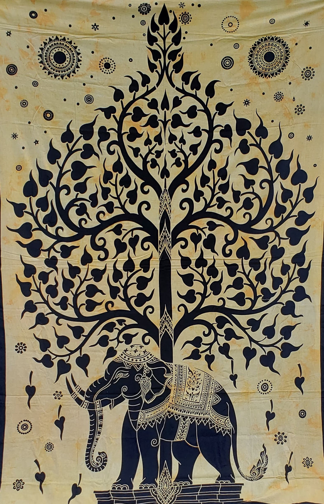 Tan Elephant Tree of Life Tapestry - Size Twin
