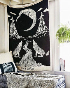 Black & White Moon Tarot Tapestry - Size Twin