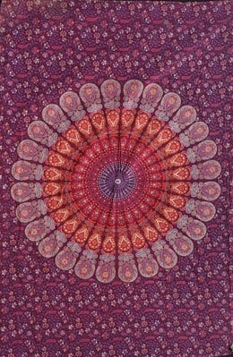 Maroon Feather Mandala Tapestry - Size Twin