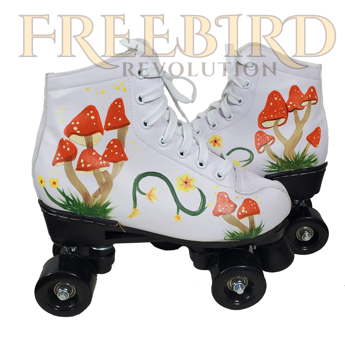 Mushroom Retro Funky Fashion Indoor Quad Roller Skates for Roller Rink