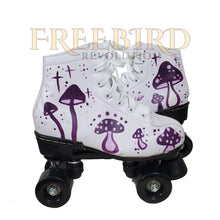 Mystical Purple Mushroom Retro Funky Fashion Indoor Quad Roller Skates for Roller Rink Disco Hand Painted One of a Kind Skates