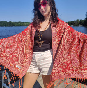 Red & Gold Paisley Pashmina Scarf