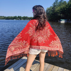Red & Gold Paisley Pashmina Scarf