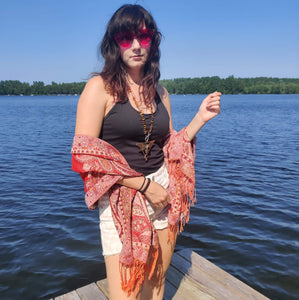 Red & Gold Paisley Pashmina Scarf