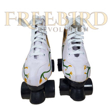 Snakes & Sunflowers Retro Funky Fashion Indoor Quad Roller Skates for Roller Rink Disco Hand Painted One of a Kind Skates