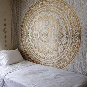 White & Metallic Gold Mandala Tapestry